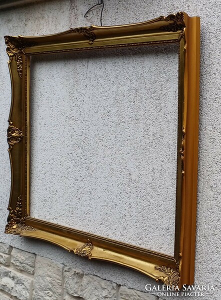 Beautiful 60 x 80 cm picture frame, painting frame with mirror lace pattern, flat gold, beautiful stand