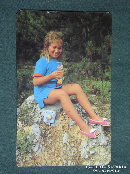 Card calendar, pearl soft drinks, Pécs brewery, little girl model, 1990
