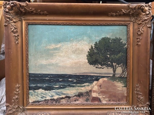 Edvi illes ödön (1877 - 1945) - famous Hungarian painter and graphic artist. Beach - oil painting - marked!