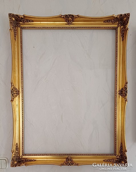 Beautiful 60 x 80 cm picture frame, painting frame with mirror lace pattern, flat gold, beautiful stand