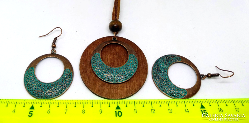 Carved antique copper necklace and earring set 22