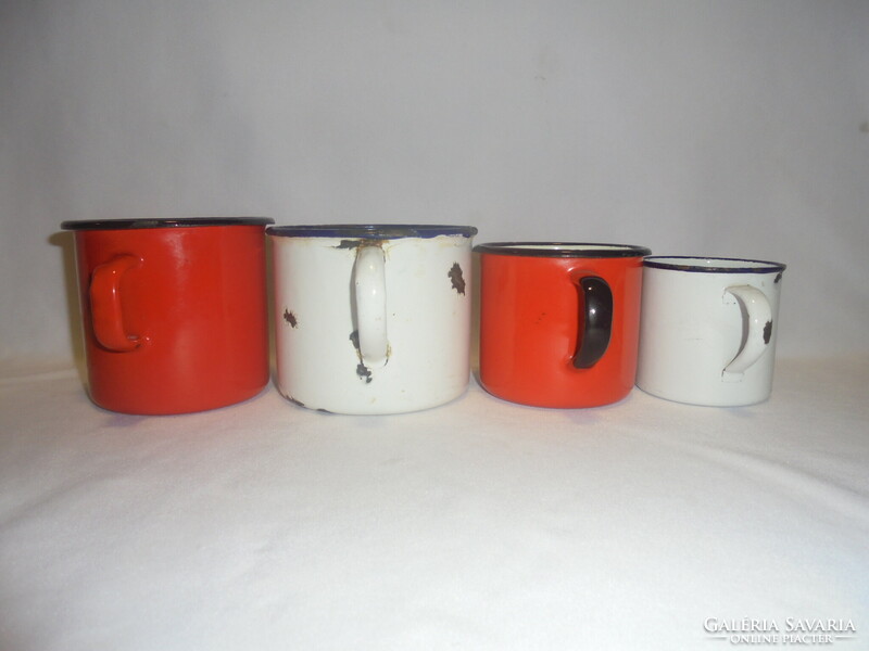 Four old, retro enamel mugs - together - for folk, peasant decoration