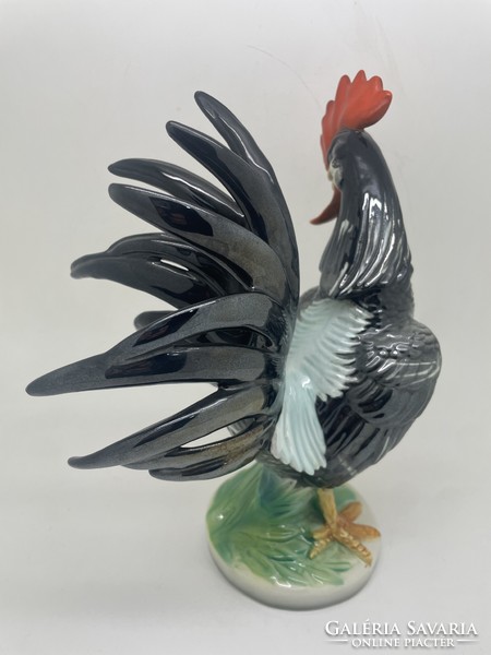 Italian majolica rooster hand painted rare marked roznan 23cm