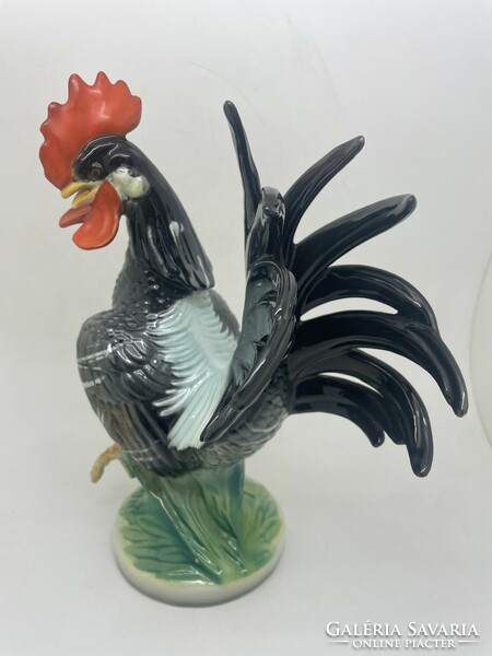 Italian majolica rooster hand painted rare marked roznan 23cm