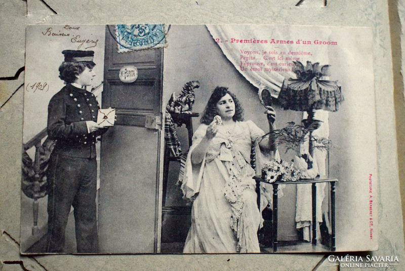 5 piece antique Bergeret series photo postcard courtship