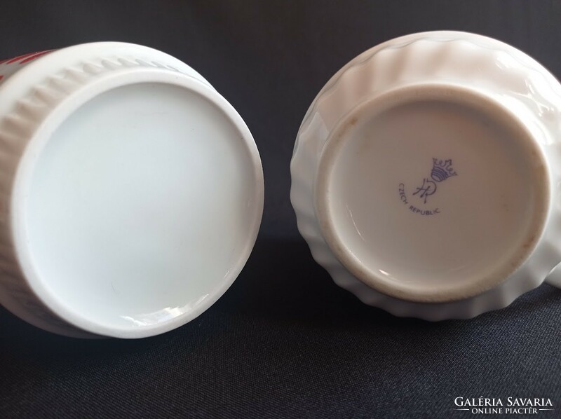 Retro Czech polka dot porcelain mugs
