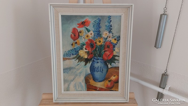 (K) beautiful signed floral still life painting 39x48 cm with frame