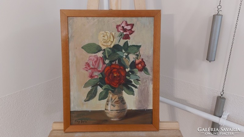 (K) flower still life painting 36x46 cm with frame