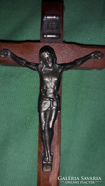Antique wooden wall crucifix cross copper corpus 12 cm according to the pictures