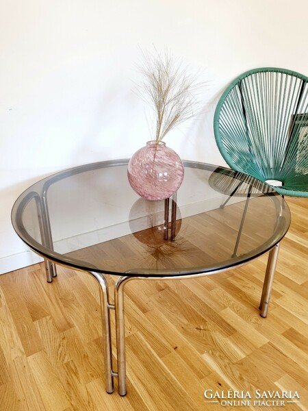 Mid-century Italian tubular frame coffee table, glass table