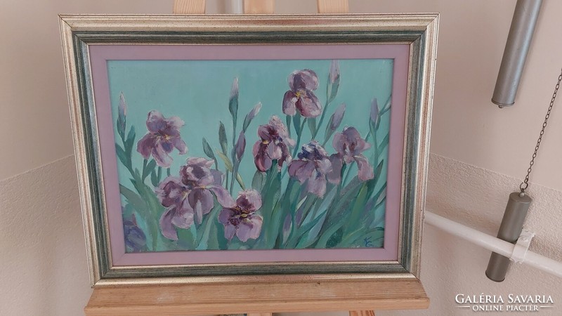 (K) Szép szignózott virágcsendélet festmény 40x50 cm kerettel