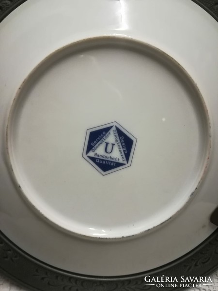 Porcelán fali tányér ón kerettel