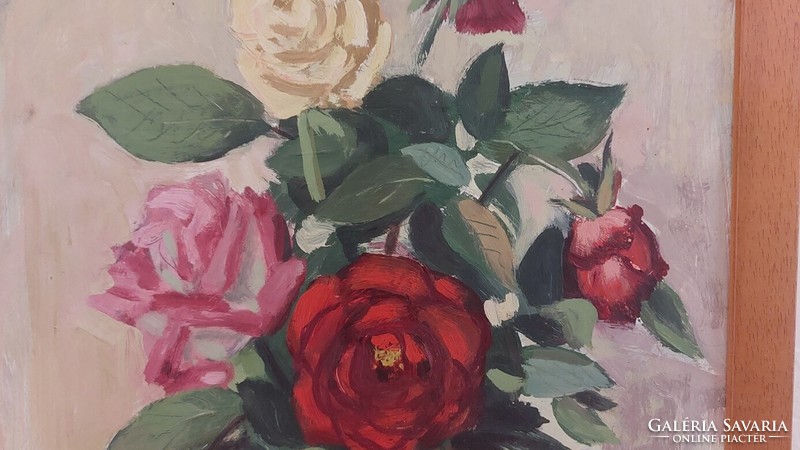 (K) Virágcsendélet festmény 36x46 cm kerettel