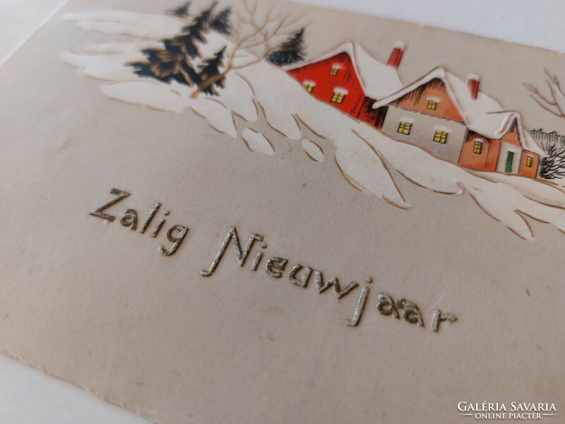 Régi karácsonyi képeslap 1932 levelezőlap havas táj házikók