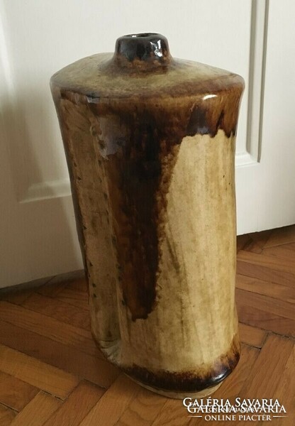 Marked, flawless zsolnay pyrogranite chamotte floor vase (circa 1970) / 42x25x18 /