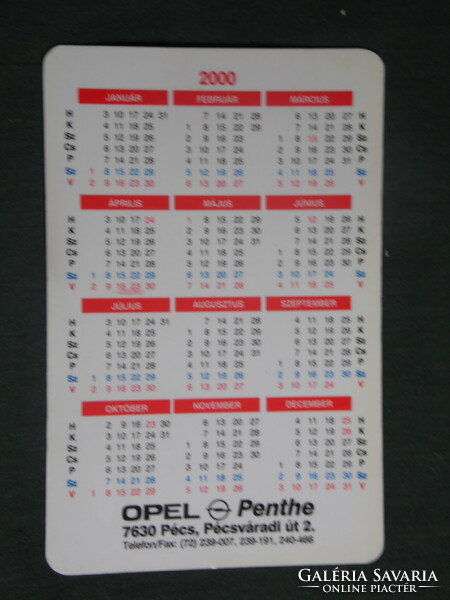 Kártyanaptár, Opel Penthe autószalon, Pécs, Opel Vectra autó, 2000
