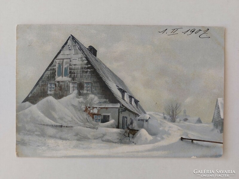 Régi képeslap 1907 levelezőlap havas táj