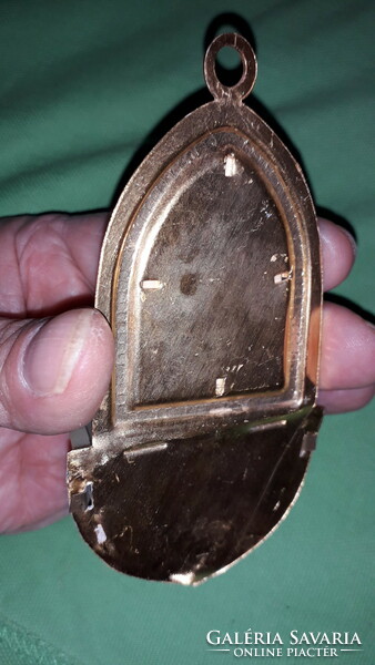 Antik mini fém lemez / bakelit szenteltvíztartó Szentanya képpel a képek szerint