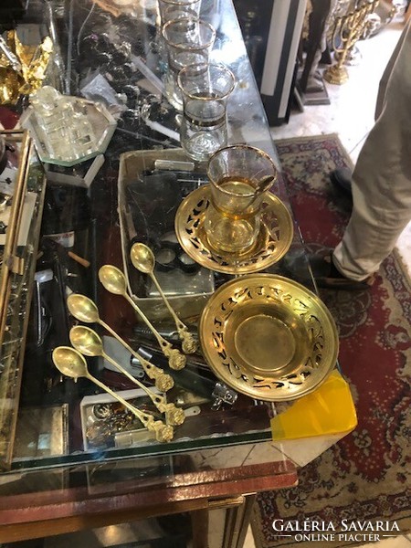 Tea set, vintage glass with small trays, small spoons, for 6 people.
