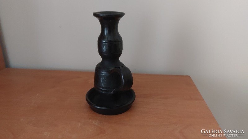 (K) Szép nádudvari fekete kerámia váza cca 18 cm magas K Nagy józsef
