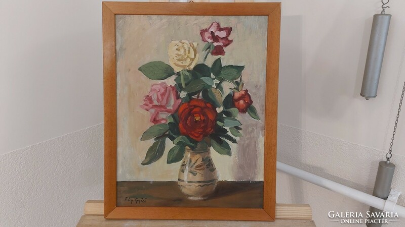(K) Virágcsendélet festmény 36x46 cm kerettel