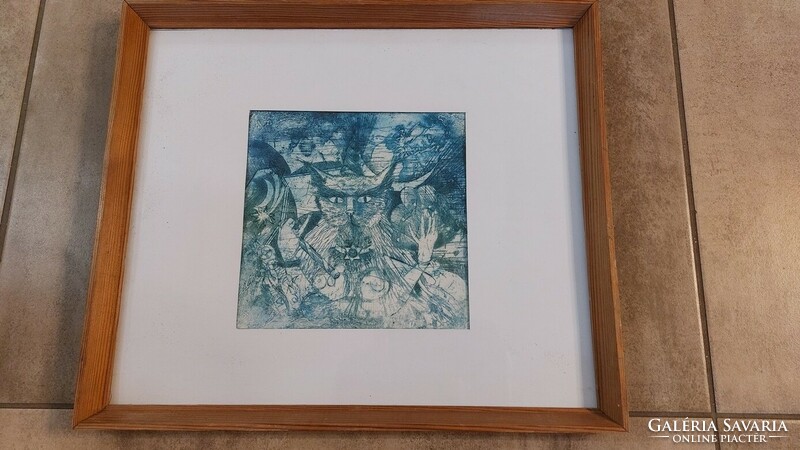 (K) abstract, abstract special etching with frame 43x37 cm