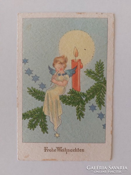 Old postcard Christmas postcard angel playing flute