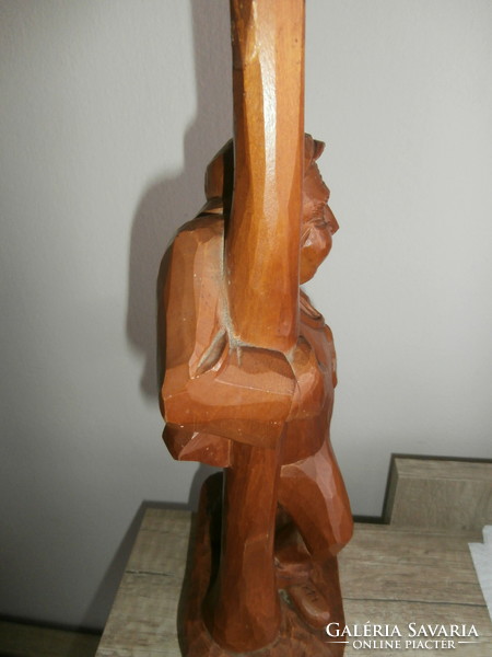 Carved wooden statue - cheerful drunk man 32cm