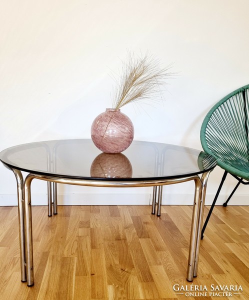 Mid-century Italian tubular frame coffee table, glass table