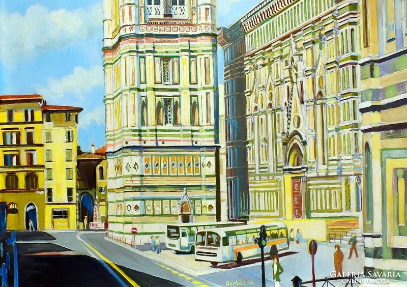 XX. Sz. Magyar festő, ”Szabó E.” jelzéssel: FIRENZE GIOTTO HARANGTORNYA 1980