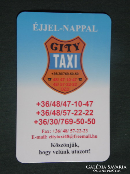 Card calendar, city taxi, Ózd, 2014