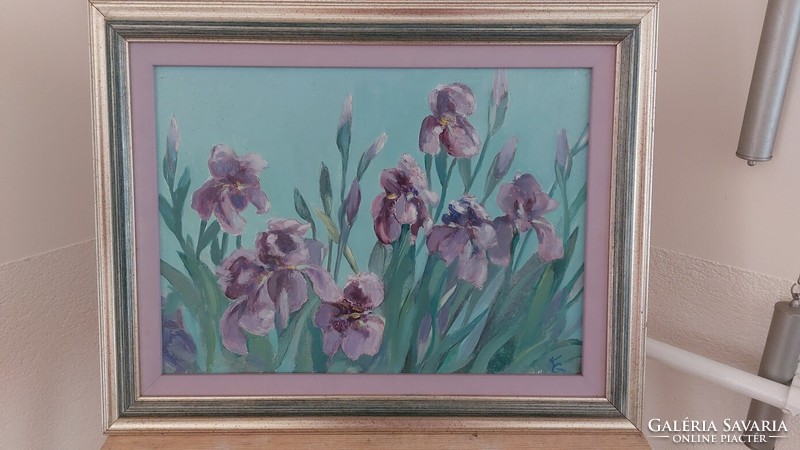(K) beautiful signed flower still life painting with 40x50 cm frame