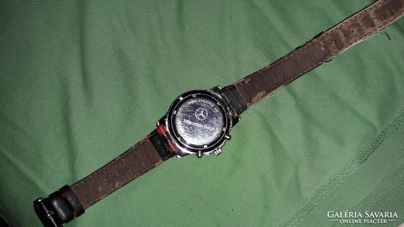 Old Mercedes-Benz men's watch with thick leather strap, untested part according to the pictures