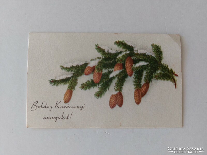 Régi mini képeslap karácsonyi üdvözlőkártya fenyőág toboz