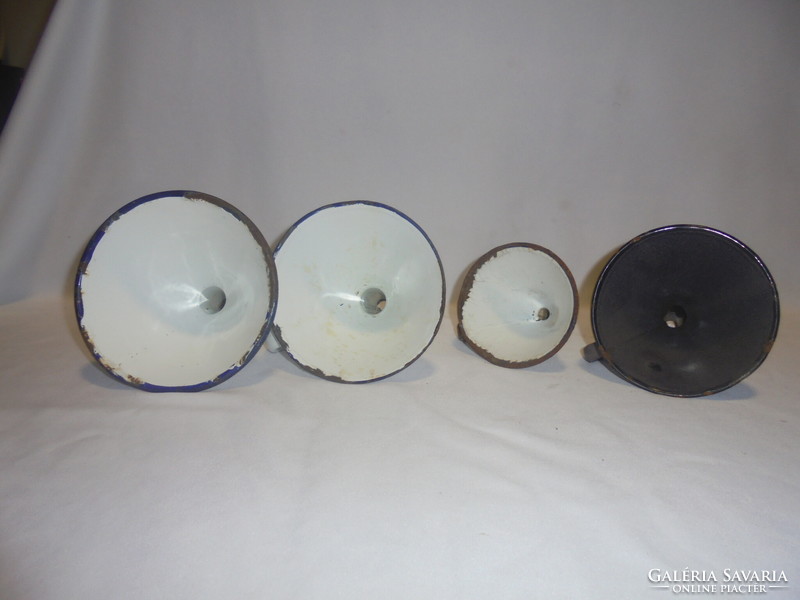 Four old enameled funnels together - folk, peasant decoration