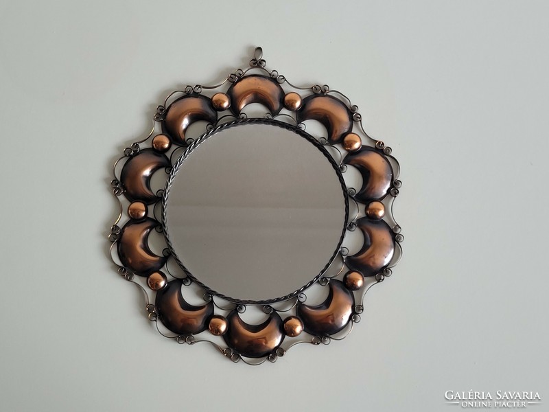 Retro old bronzed metal framed wall mirror