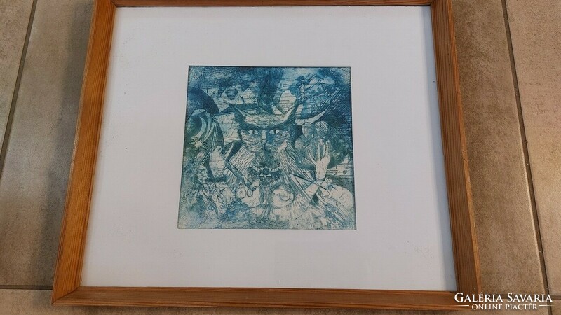 (K) abstract, abstract special etching with frame 43x37 cm