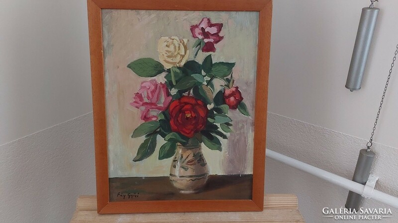 (K) flower still life painting 36x46 cm with frame