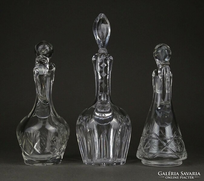 1P112 old small vinegar and oil crystal offering with pouring plug 3 pieces