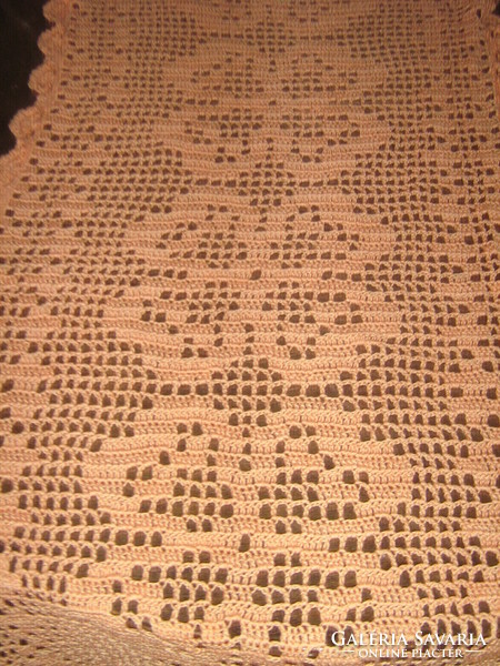 Beautiful hand-crocheted peach tablecloth runner