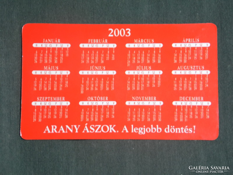 Card calendar, golden aces beer, Dreher brewery, football team, handprint of Dárda pál, 2003