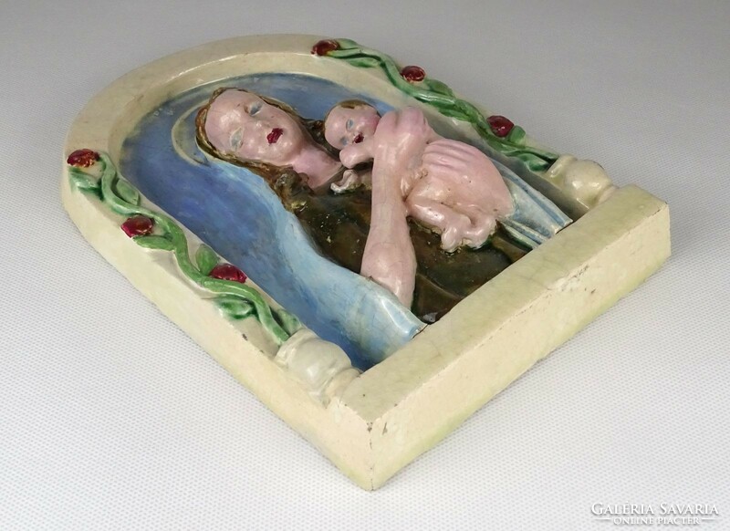 1P019 Antik Mária gyermekével art deco kerámia oltár 15.5 x 22.5 cm