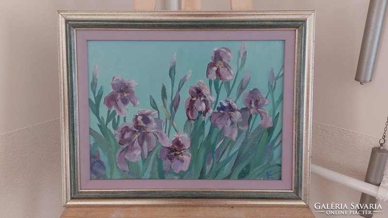 (K) Szép szignózott virágcsendélet festmény 40x50 cm kerettel