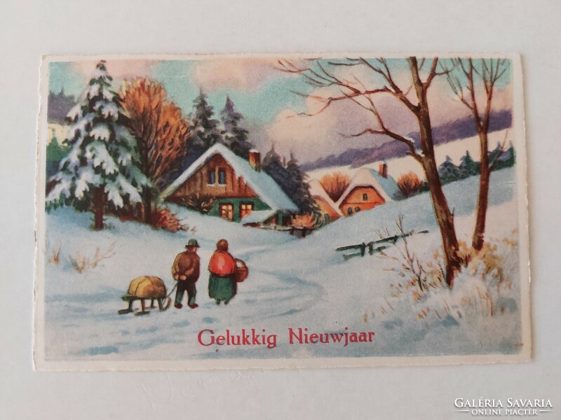 Old postcard 1933 Christmas postcard snowy landscape