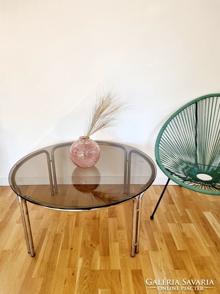 Mid-century olasz csővázas dohányzóasztal, üvegasztal