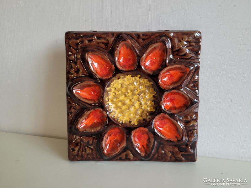 Retro mid century flower motif ceramic wall decoration