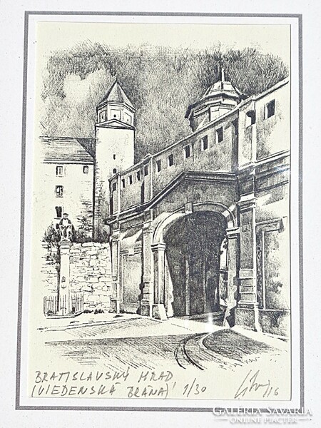 Ján litvaj - Bratislava castle gate, signed, serially numbered etching