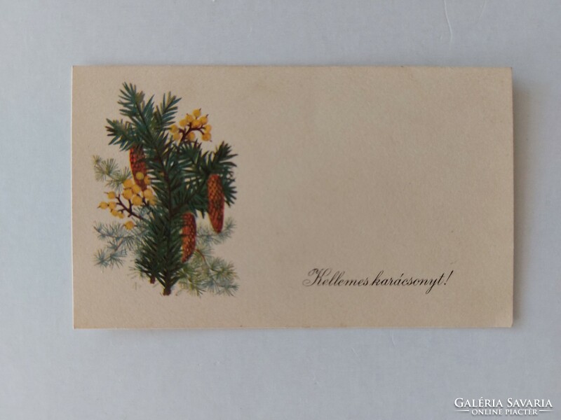 Old mini postcard Christmas greeting card pine branch cone