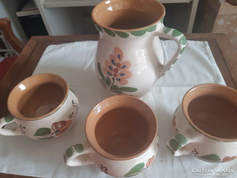 Ceramic jug + 3 mugs