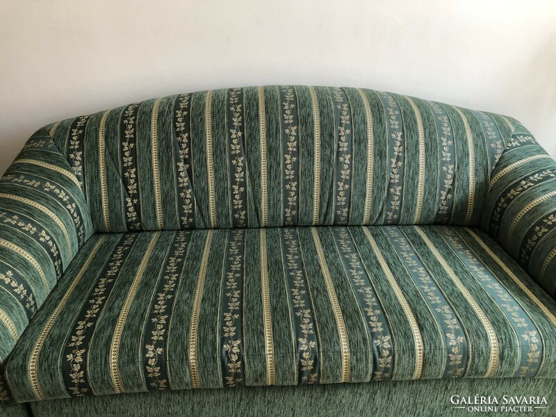 Green-gold striped sofa set 3-2-1, stable, in very good condition